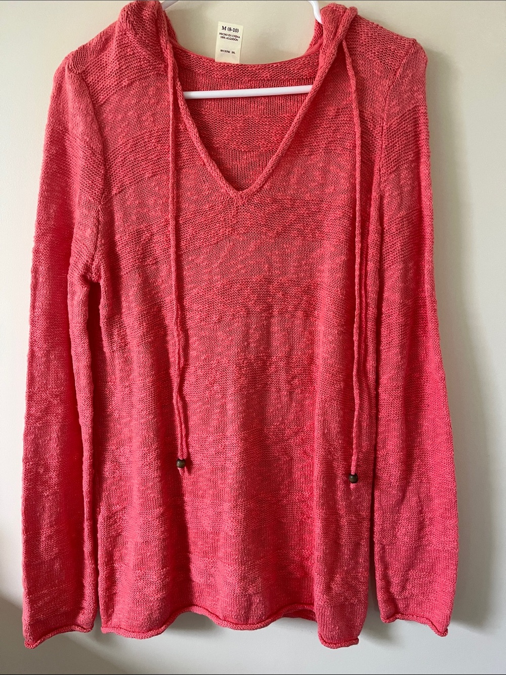 Faded Glory Coral Pink V-Neck Hooded Sweater